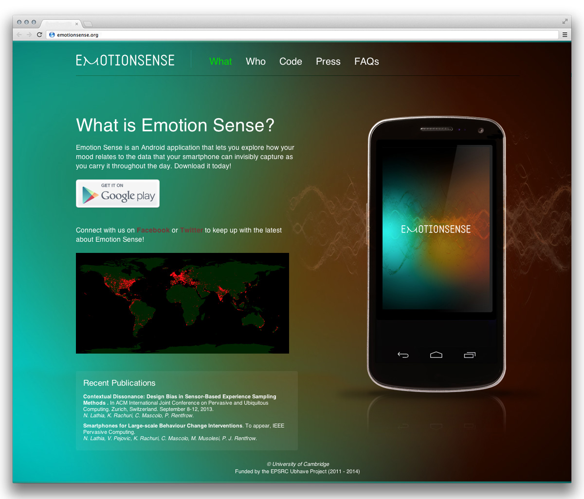 EmotionSense Android App homepage