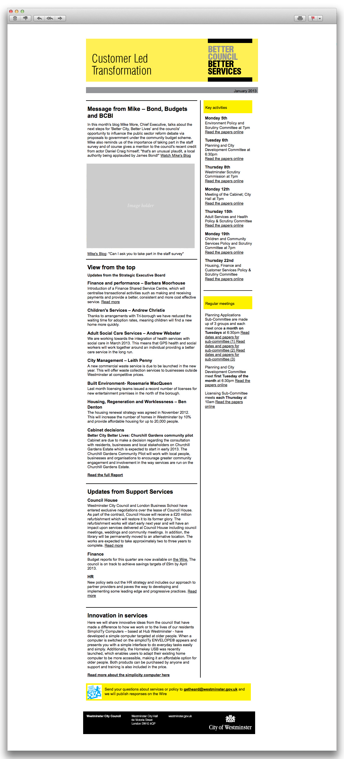 Westminster Council HTML email